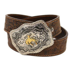 CODY JAMES Kids Floral Tooled Leather Bucking Bronco Belt 26 NEW